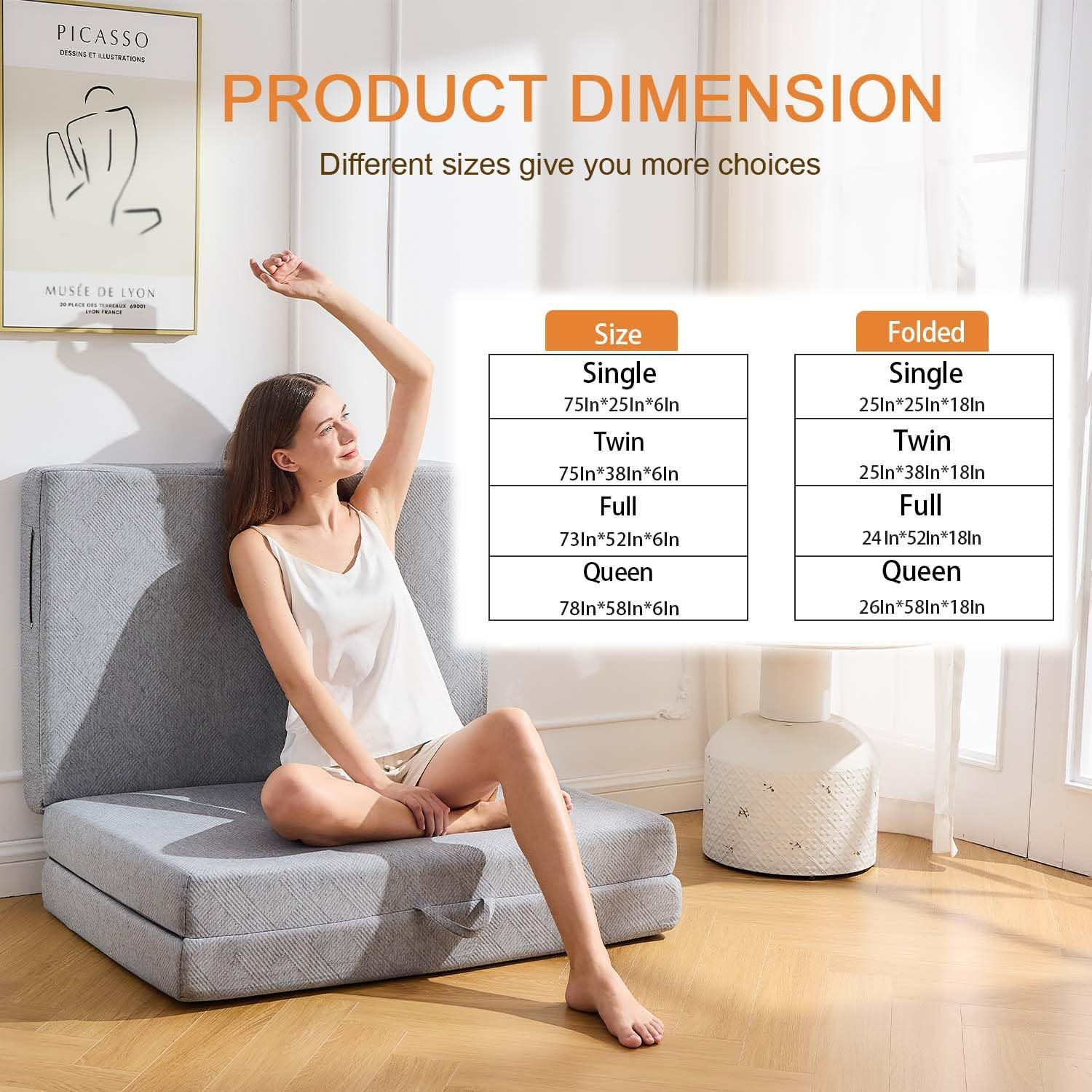 Queen Trifold Mattress 6″ – Foldable, Washable, Non-Slip for RV/Camping/Guests