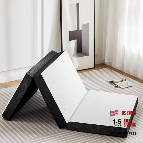Folding Memory Foam Pads, 3″ Tri-Fold Queen (U.S. Standard) 3″ Black & White