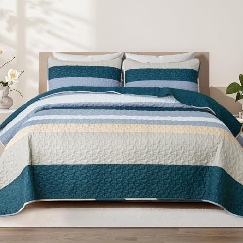 Full Queen Size Quilt Set – Reversible Blue Quilts Queen Queen(96″x90″) Navy
