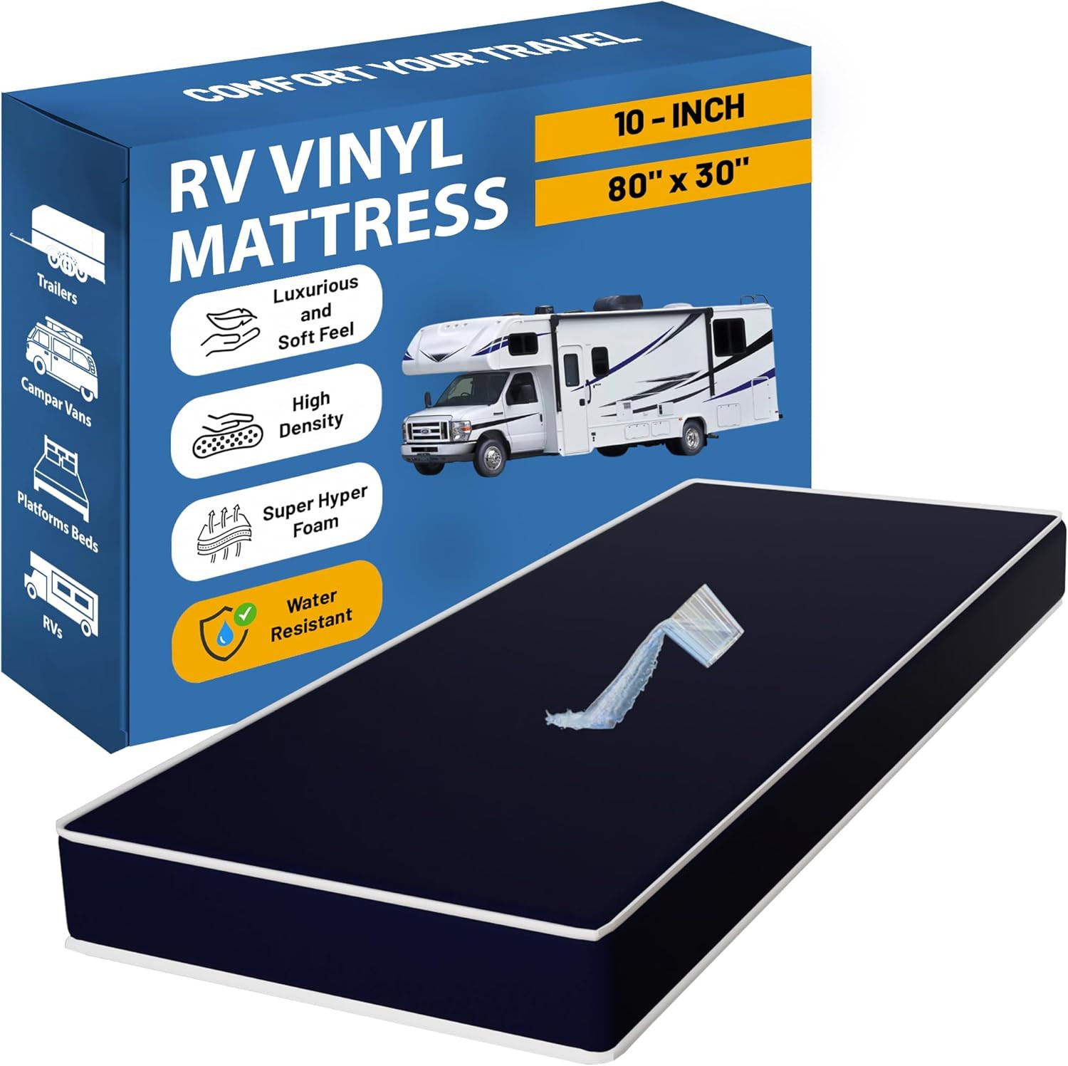 10″ Medium Firm Water-Resistant Foam Mattress – Easy Clean & Noise-Free