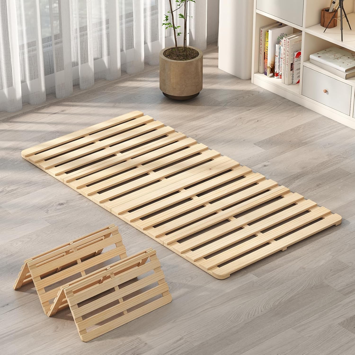 Solid Pine Wood Foldable Slatted Bed, Japanese Tati Floor Bed