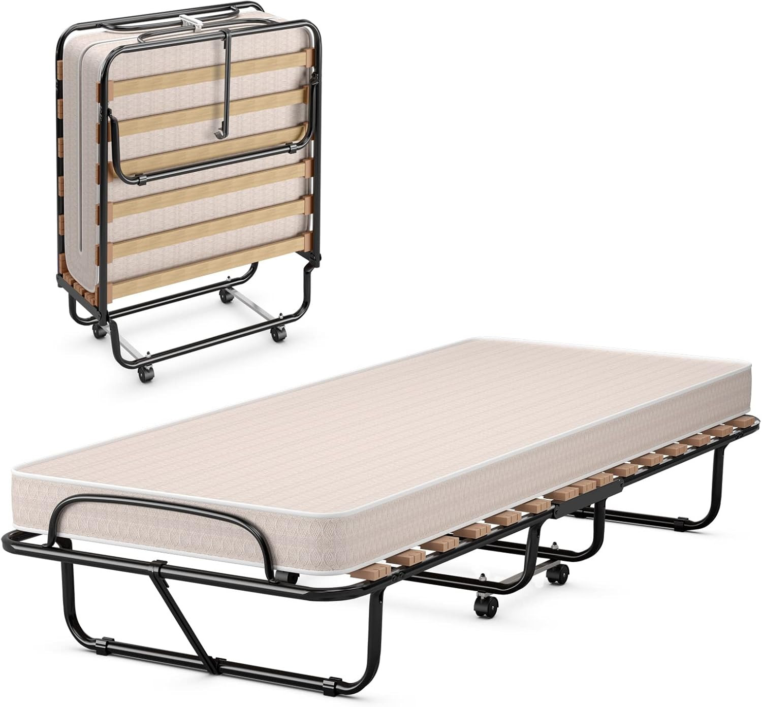 Compact Folding Bed with 3″ Memory Foam Mattress – Easy Storage & Mobility