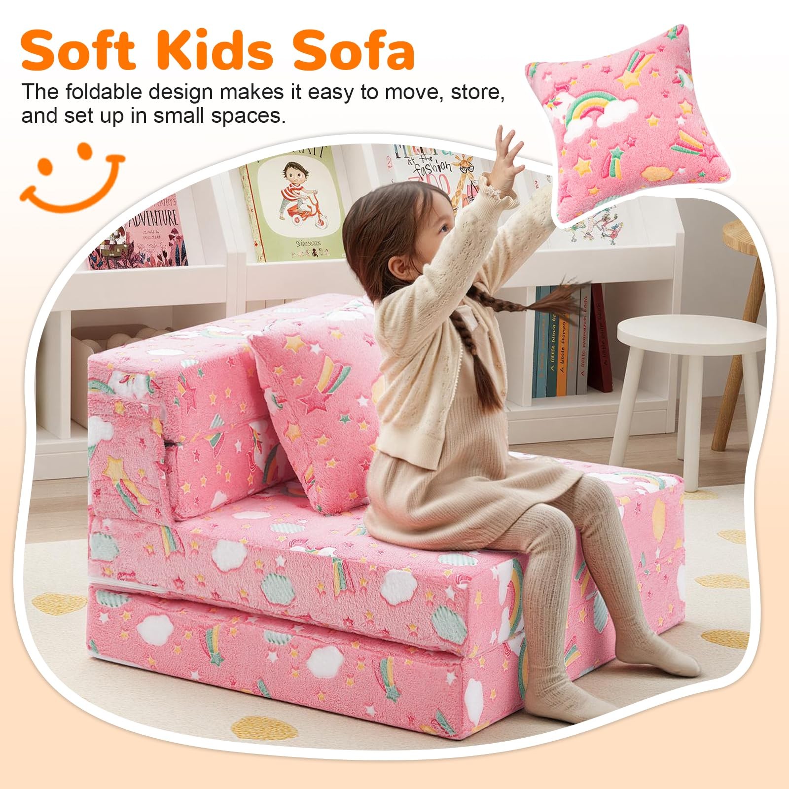 Glow Tri-fold Sofa Bed for , Folding Futon Mattress and Chair, Foldable Floor…