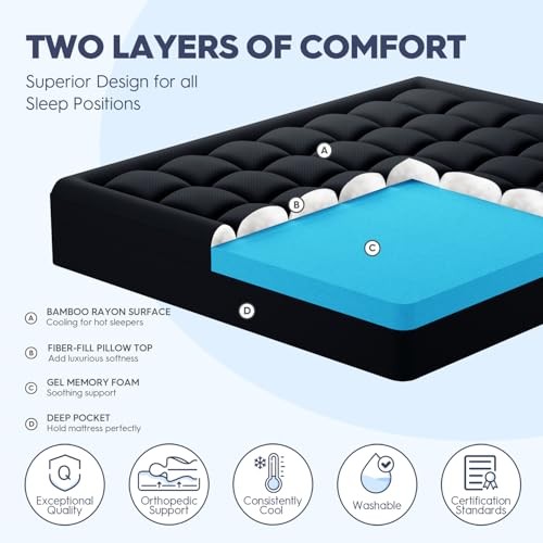 Dual Layer 3 Inch Memory Foam Mattress Topper Size, 2 Inch Cooling Queen Black