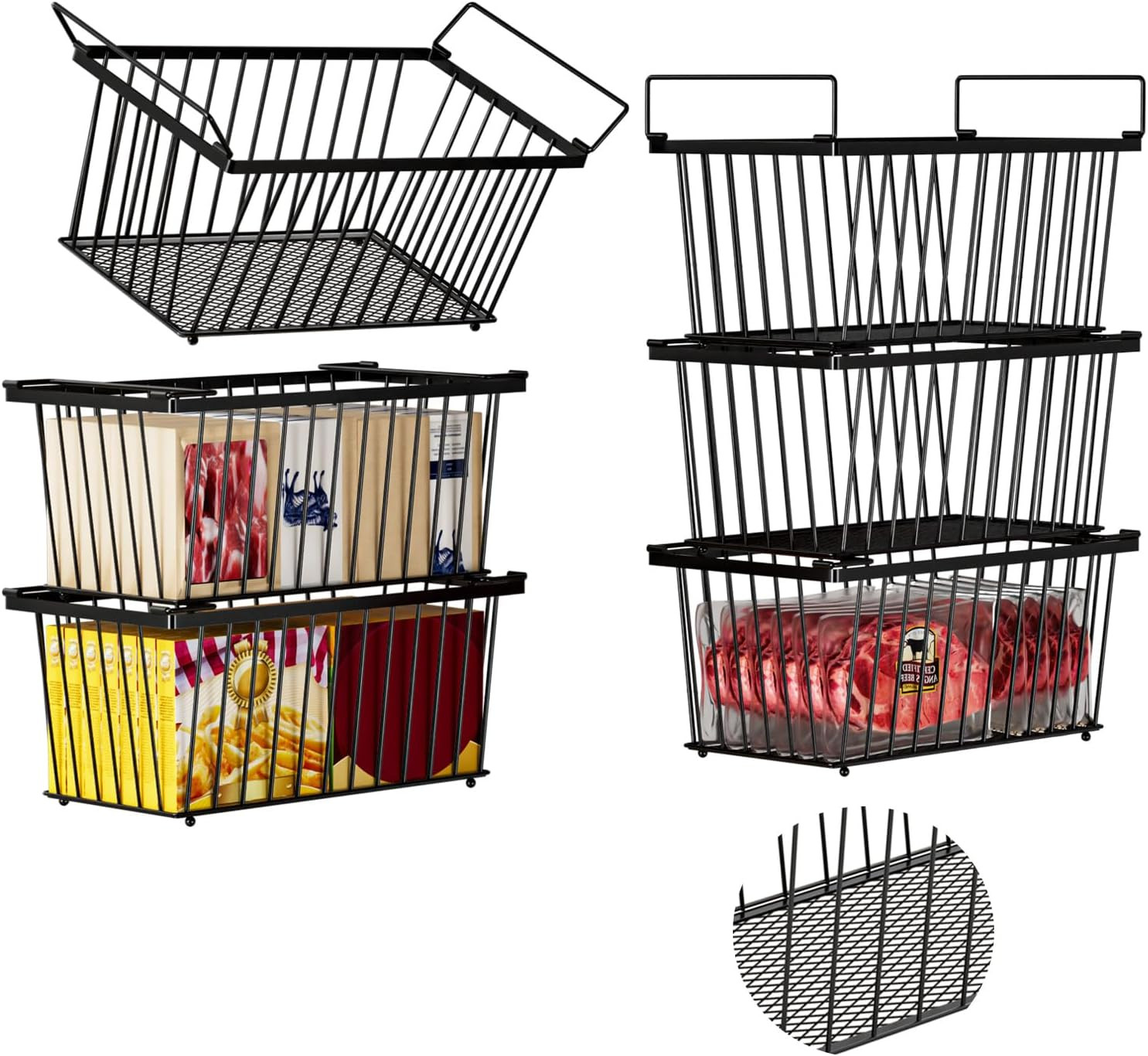Enhanced Leak-Proof Bottom – Freezer Organizer Bins ，6 Pack Stackable Deep Freez