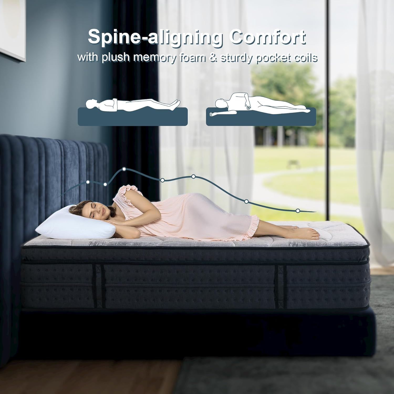 14″ Medium Plush Queen Memory Foam Hybrid Mattress with Strong Edge Support