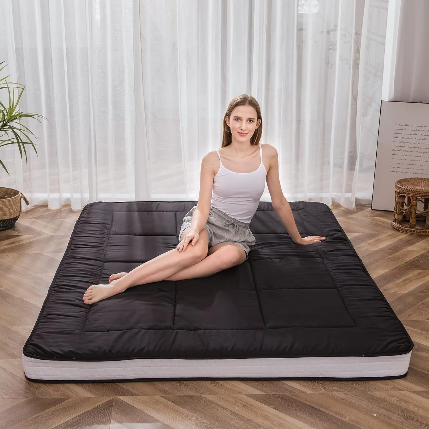 Full Size Japanese Futon Mattress Thick Folding Floor Sleeping Pad Black
