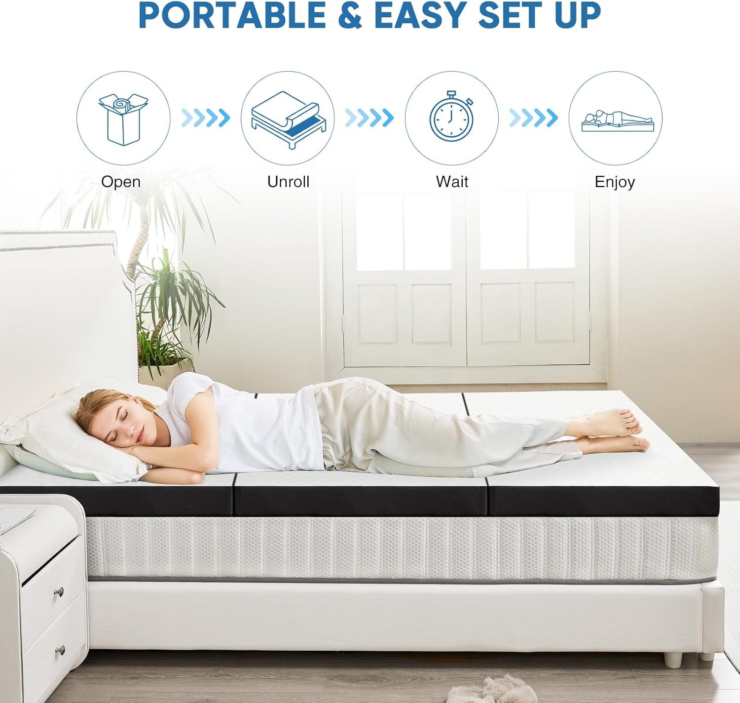 Tri-Folding Gel Memory Foam Portable Floor Mattress | Breathable Mesh,