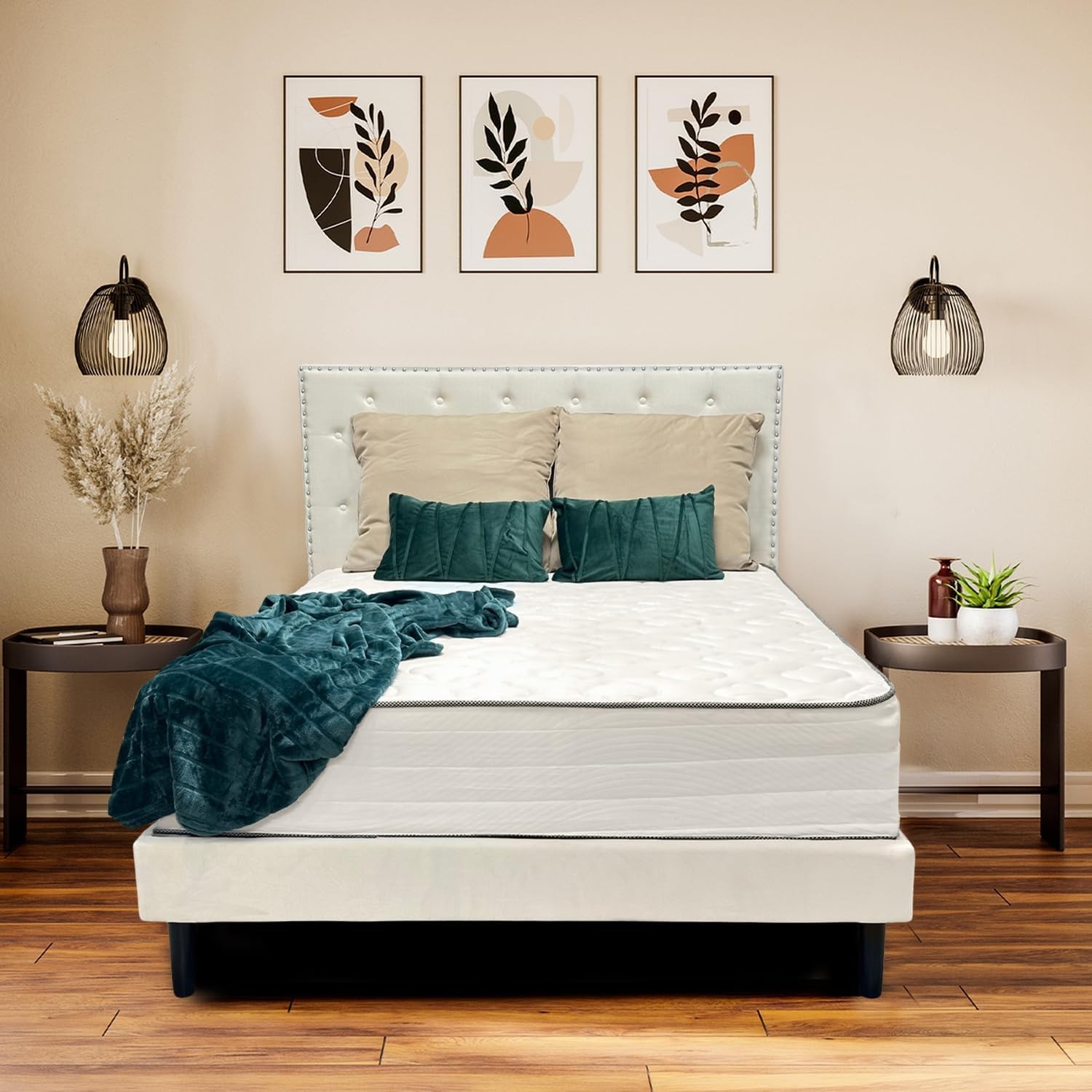 Queen Mattress 10 Inches White – Pocketed Coil Euro Top Cool Memory Foam Hybr…