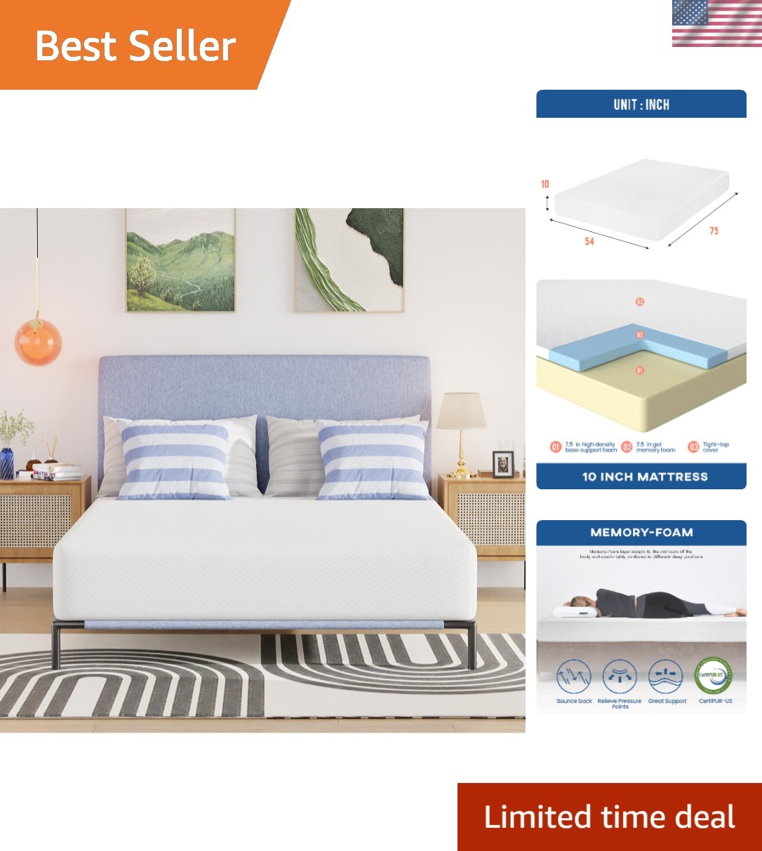 10 Inch Full Mattress | Medium Firm | Gel Memory Foam Mattress | White | Bed …