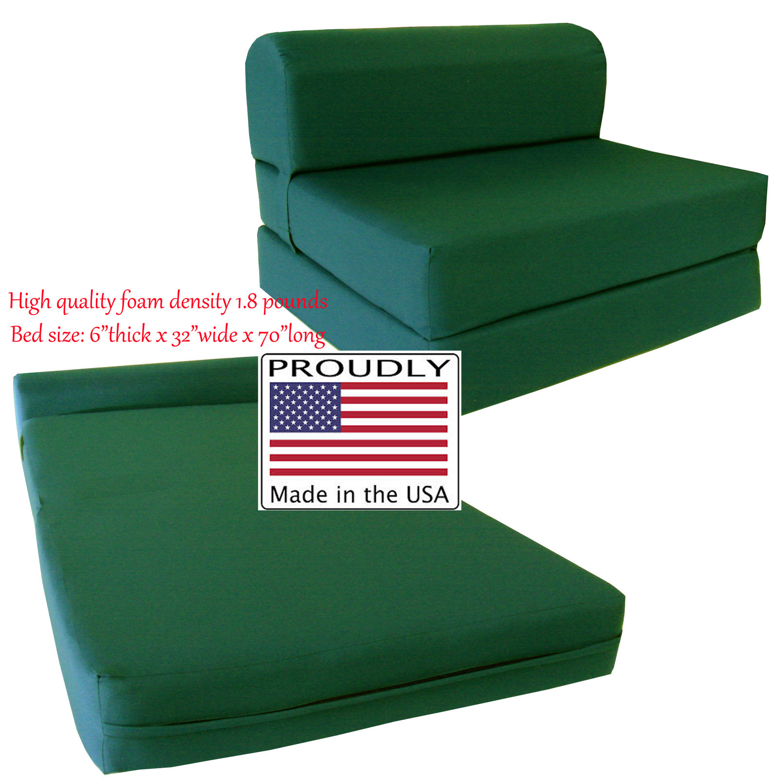 Hunter 6 x 32 x 70 Sleeper Chair Folding Foam Bed, Guest Beds, Density 1.8 lbs