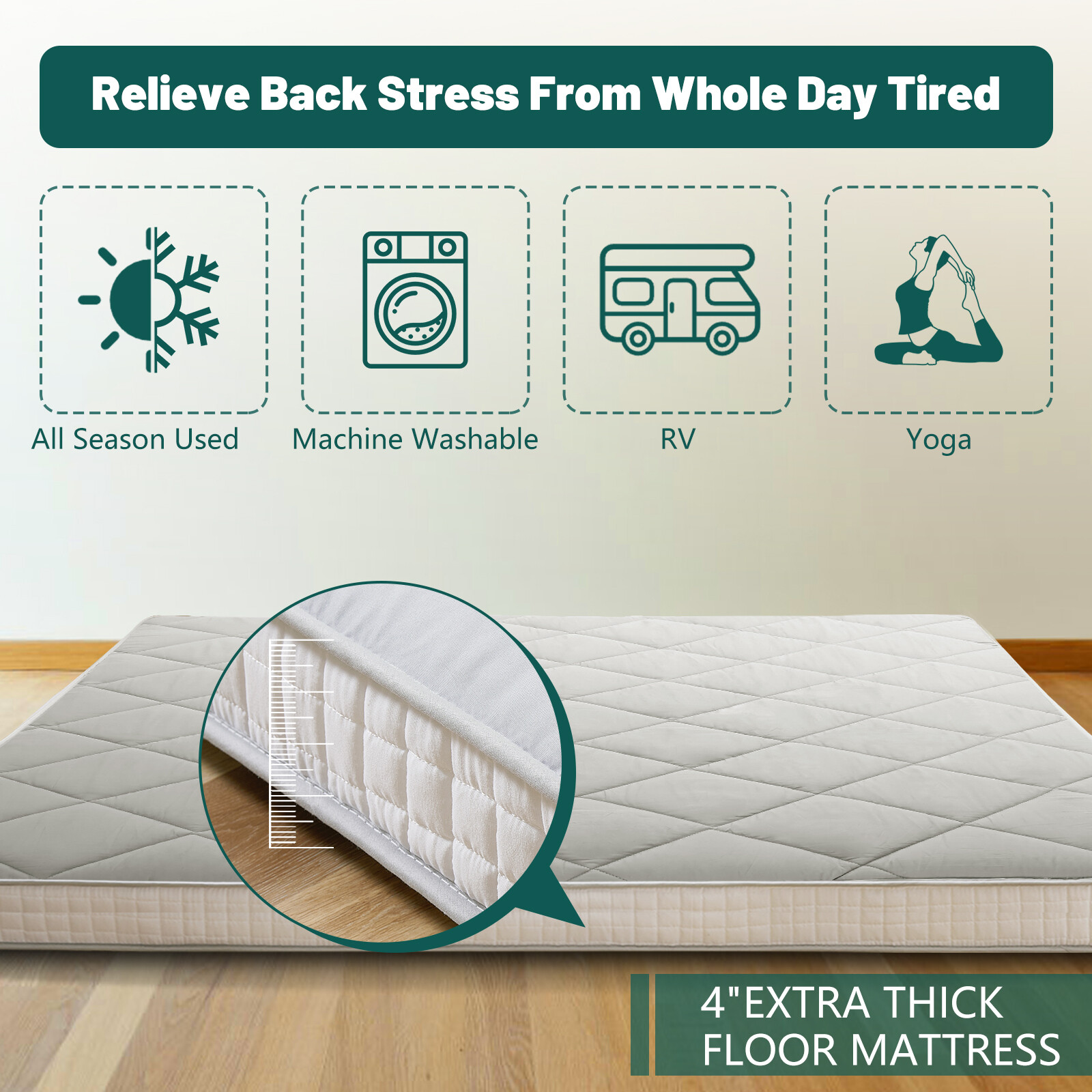 SUNYRISY Japanese Floor Mattress Japanese Futon Sleeping Pad Guest Bed Mat