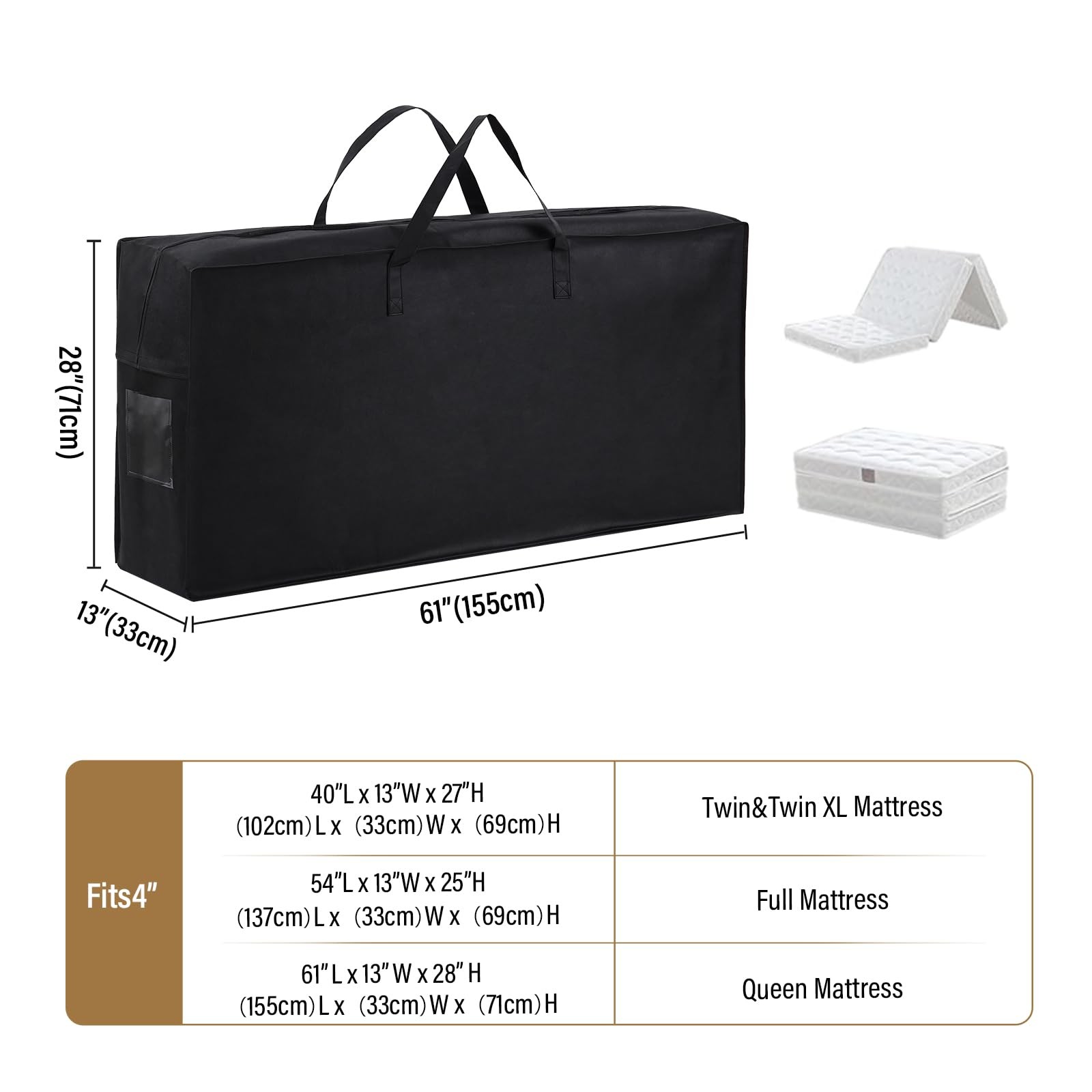 Folding Mattress Storage Bag, Carry Case for Trifold Memory Foam Mattress, Co…