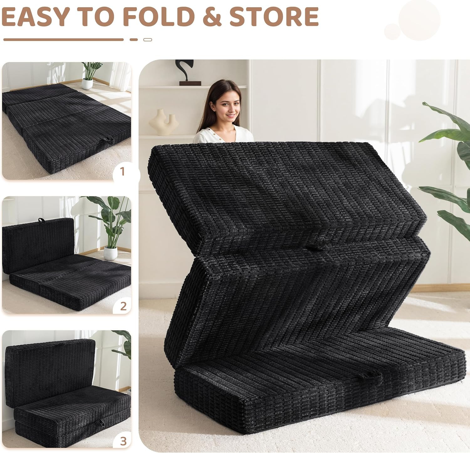 Memory Foam Tri-Folding Mattress, 6 Inch Gel Folding Mattress Topper, Foldable S
