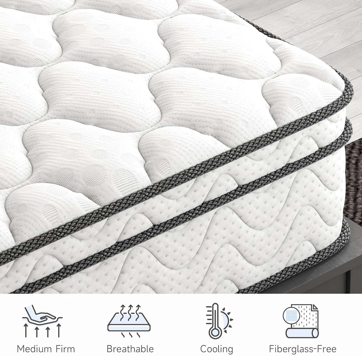 Vesgantti Twin Mattress 10 Inch, Fiberglass-Free | Cool Sleep Hybrid Single Matt