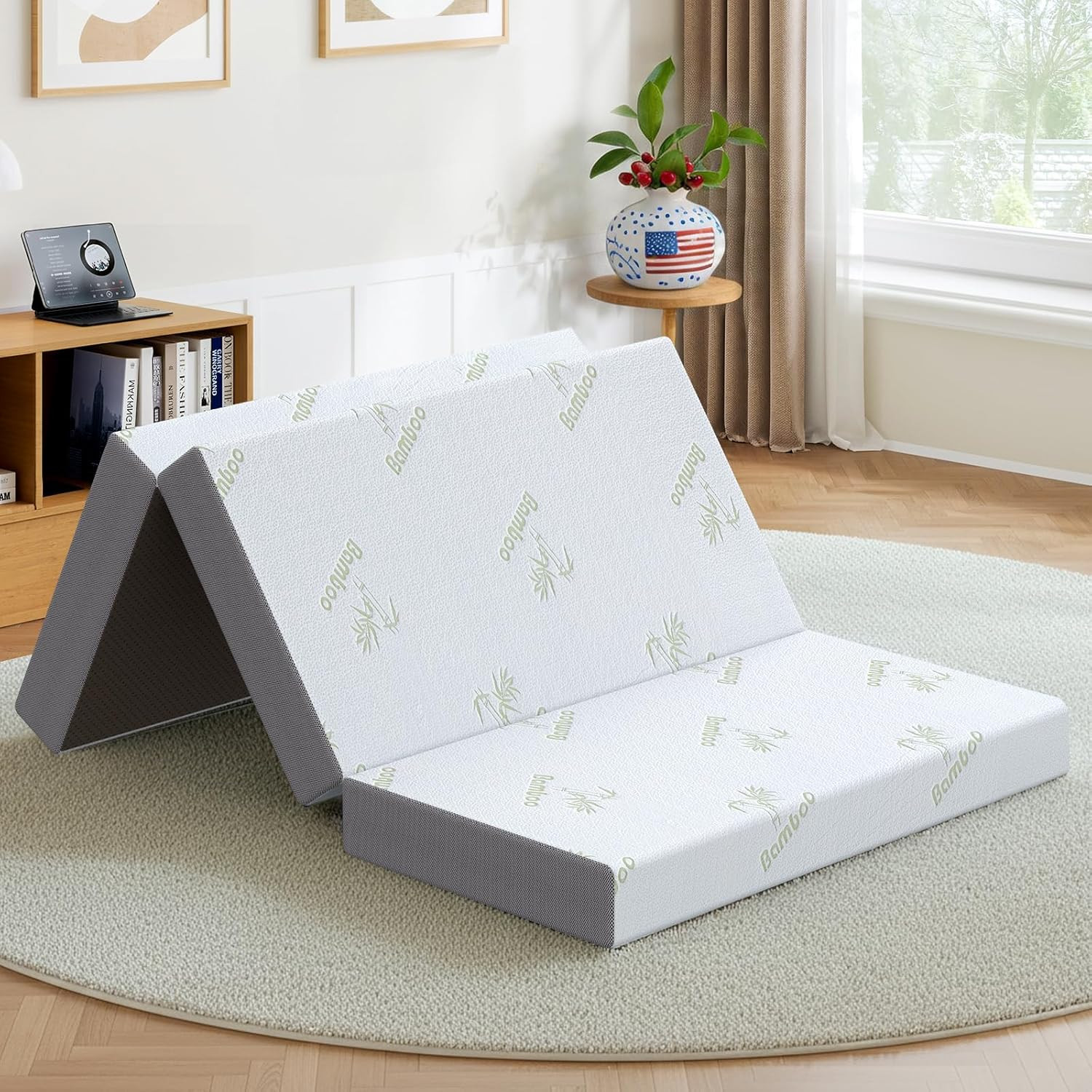 Trifold Mattress Queen Size, 6 Inch, Portable Folding Mattress with Memory Foam,