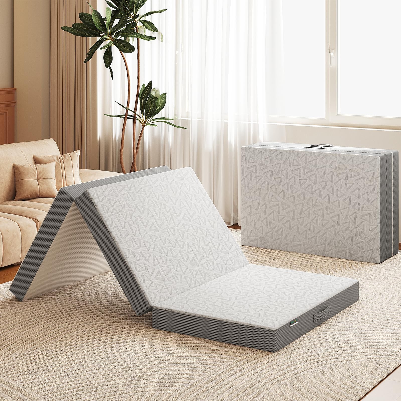Tri Fold Memory Foam Mattress 6 inch Single Folding Washable White SZ06S-US