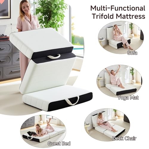 Foldable Mattress Tri-Fold Memory Foam Mattress Topper with Full 4 Inch