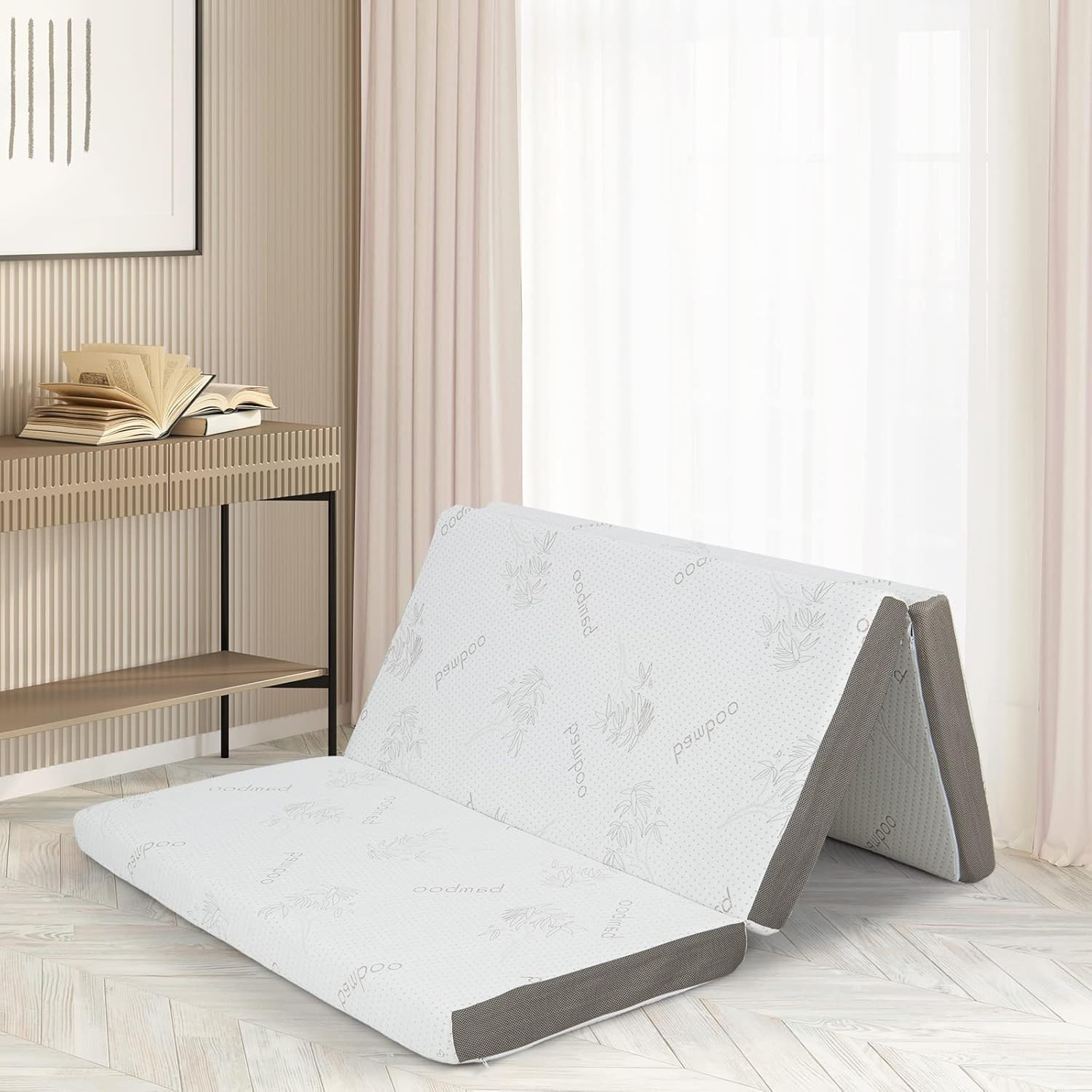 Memory Foam Tri-Fold Mattress, 4” Foldable Floor Mattress with Storage Bag, Remo