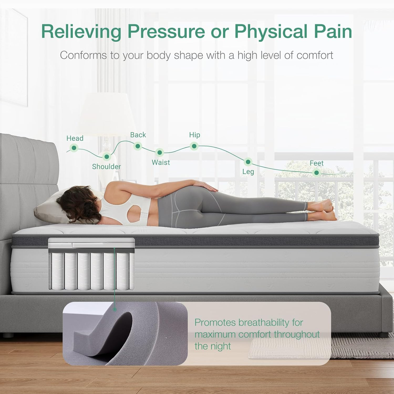 Queen Mattress, 12 Inch Hybrid Mattress Queen Combine Innerspring and Comfort Fo