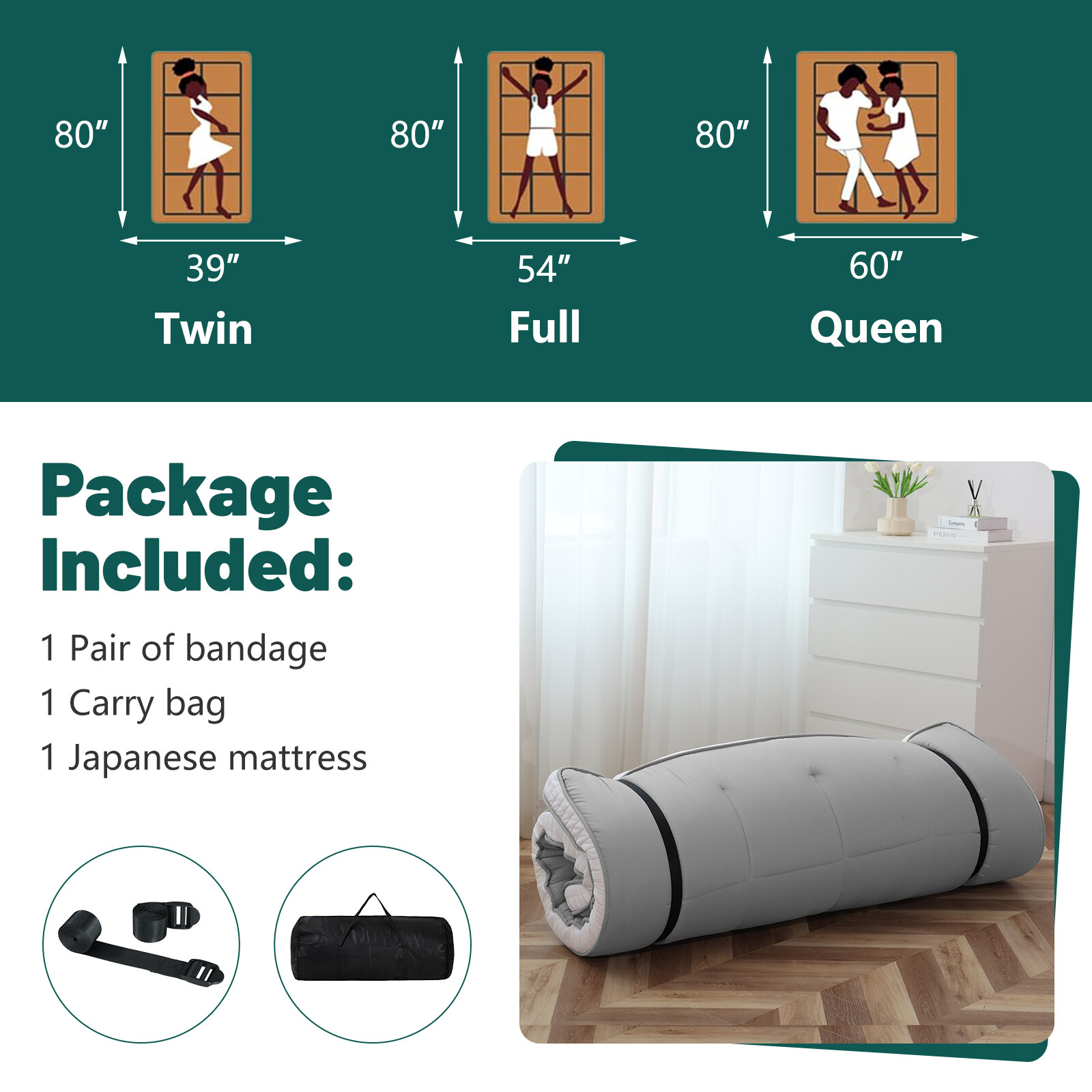 SUNYRISY Japanese Floor Tatami Mattress Mat Foldable Floor Sleep Matter Yoga