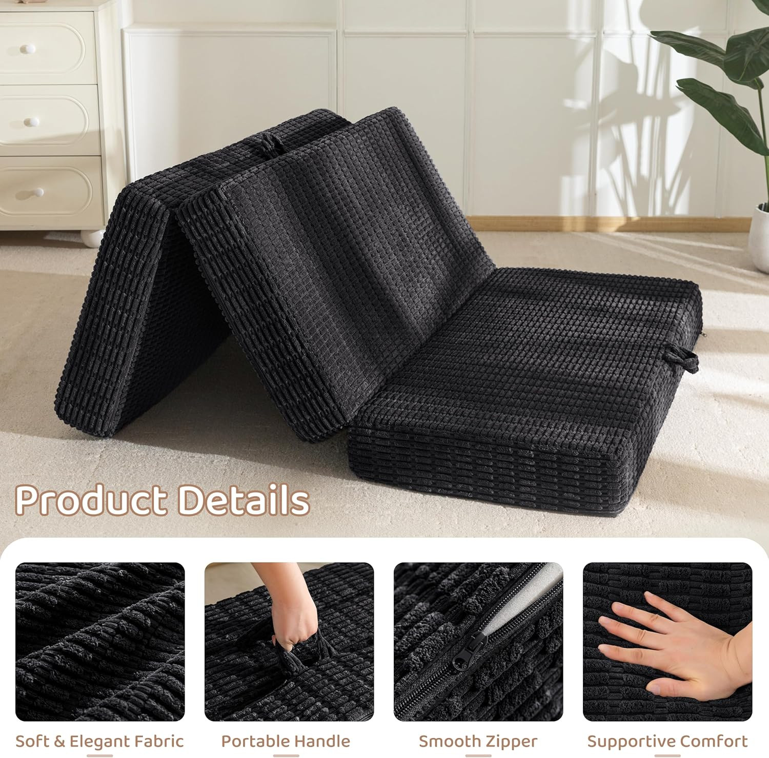 Memory Foam Tri-Folding Mattress, 6 Inch Gel Folding Mattress Topper, Foldable S