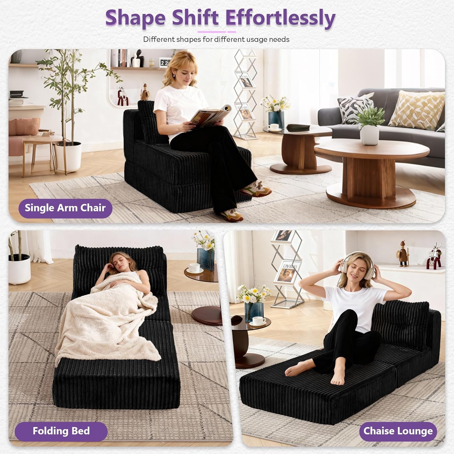 Folding Sofa Bed, Convertible Sleeper Chair with Ba Support and