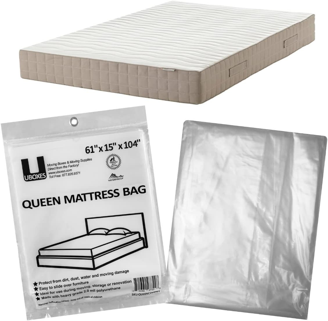 Queen Mattress Clear Plastic Poly Covers, 61 X 15 X 104 Inch, Heavy Duty 2 Mi…