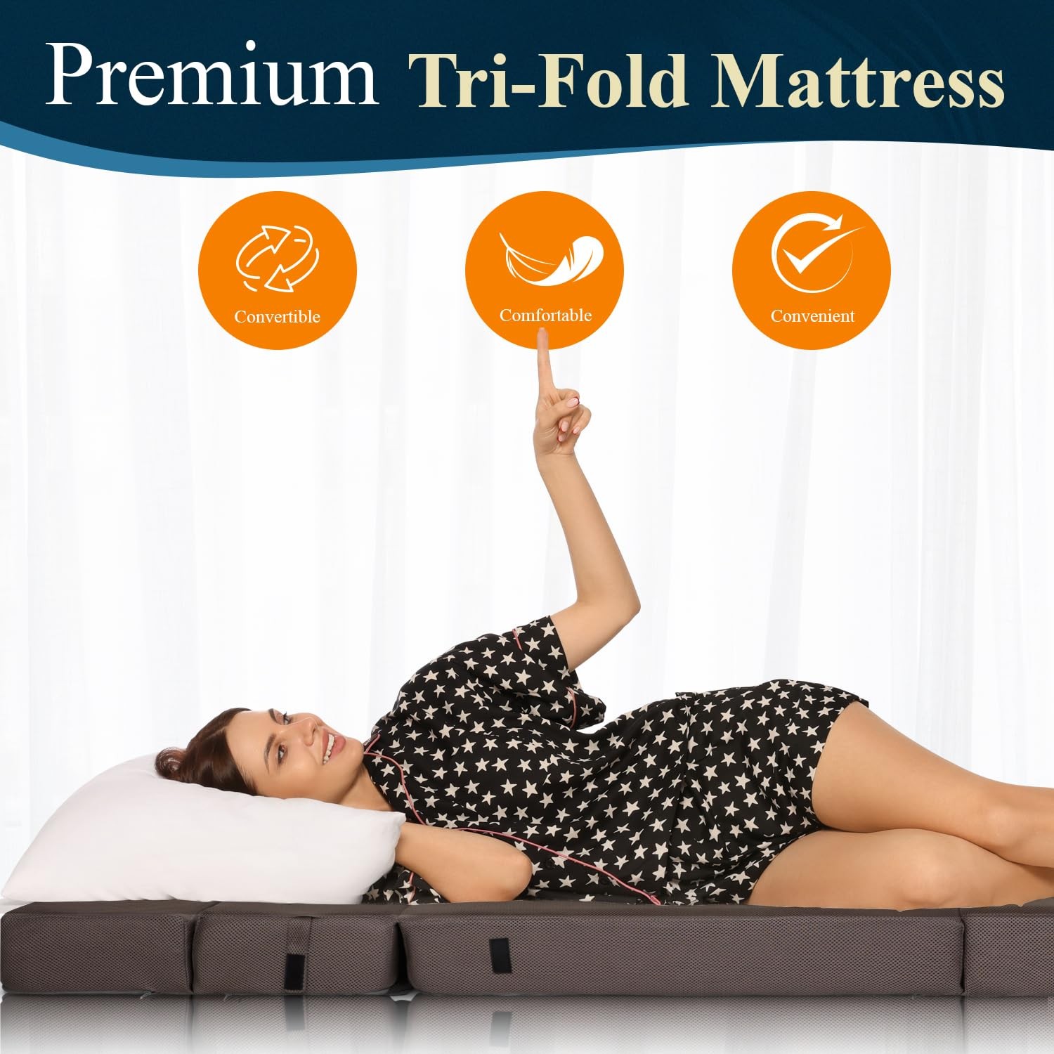 Premium Tri-Fold Mattress Folding Foam Mattress Sofa Bed with Washable Cover|…