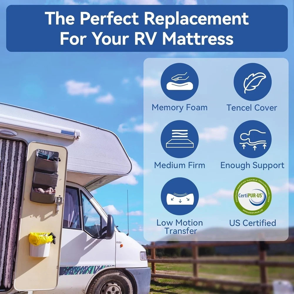 RV Mattress Short Queen 10 Inch Memory Foam Mattresses, Premium Cooling Green Te