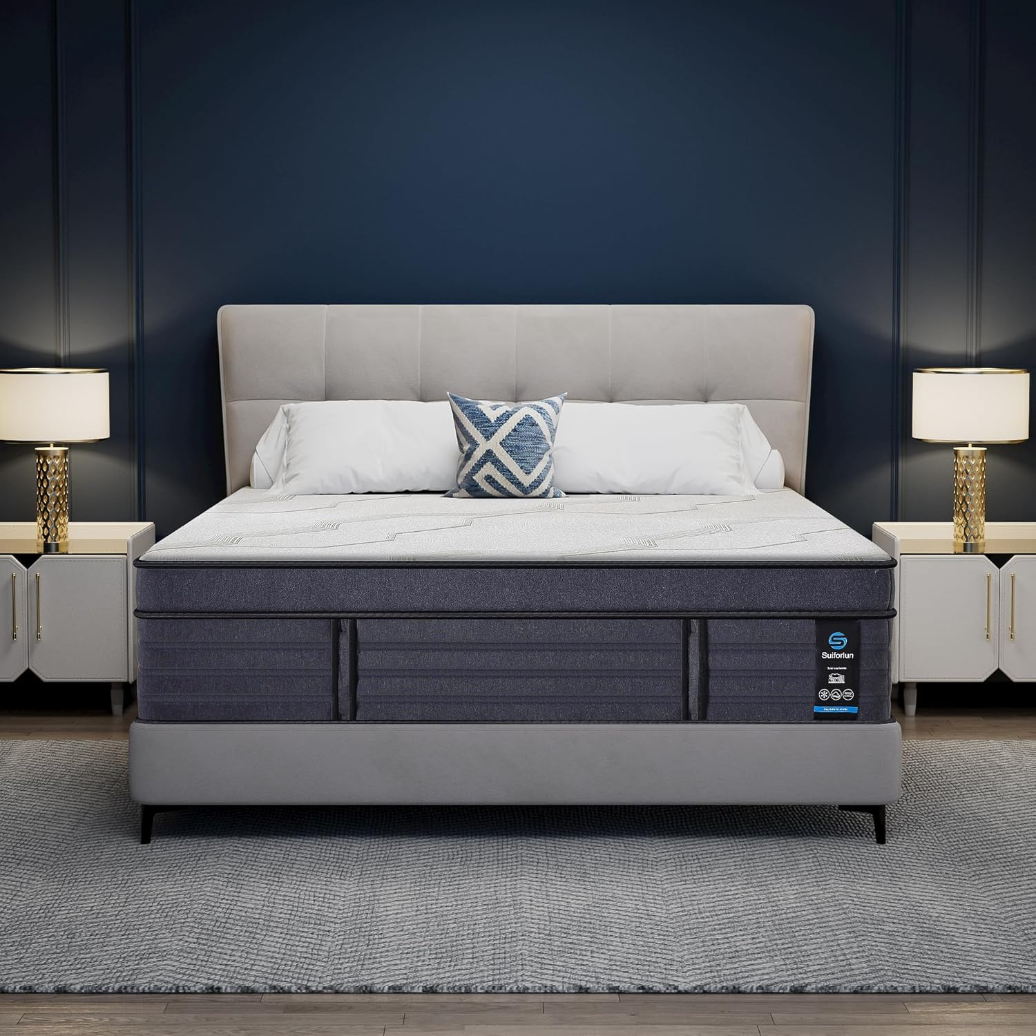 15″ Queen Hybrid Charcoal Gel Memory Foam Mattress with Edge Support Coils