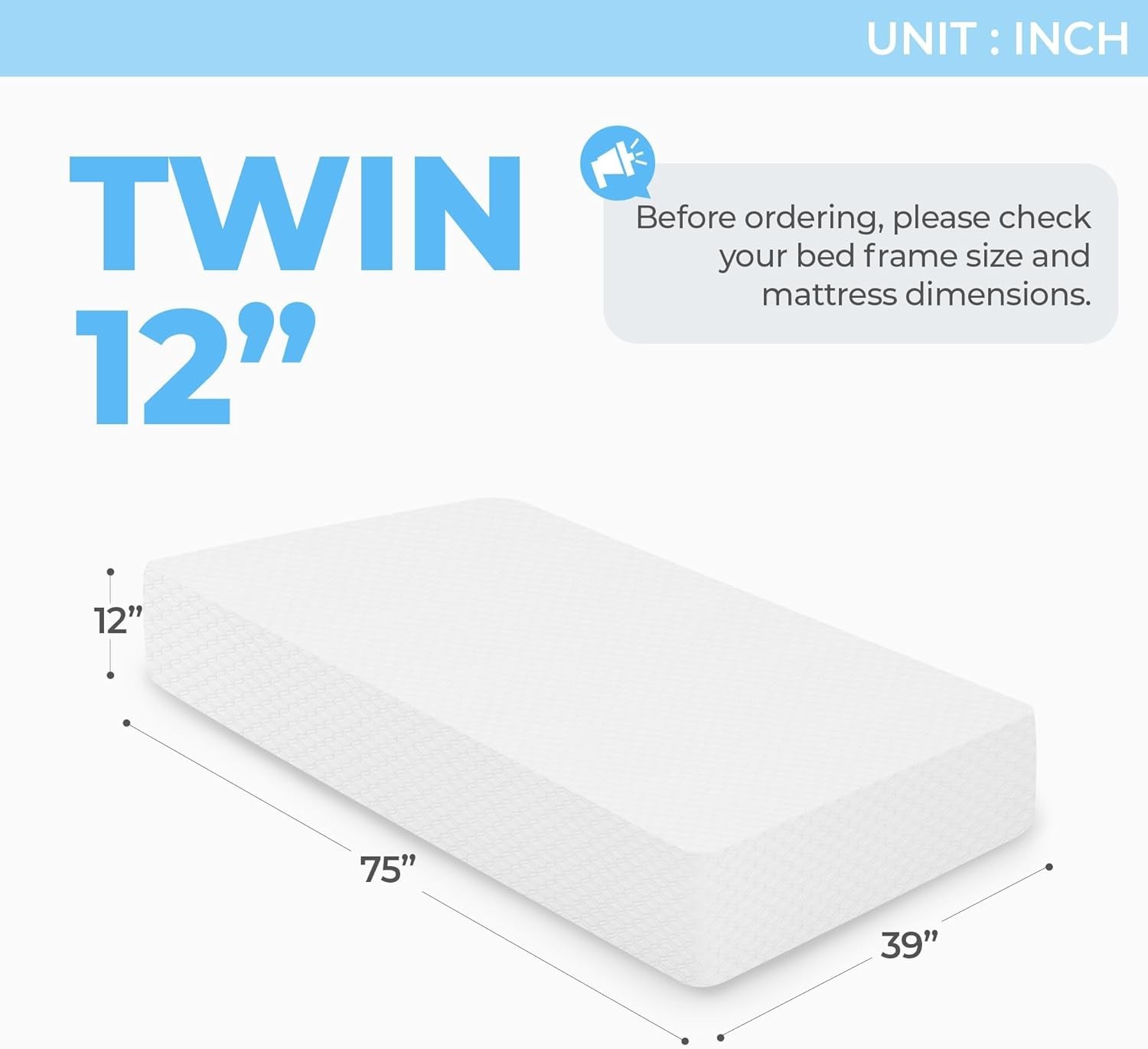 Eco-Friendly Twin Cooling Mattress – 12 Inch Memory Foam with Pressure Relief