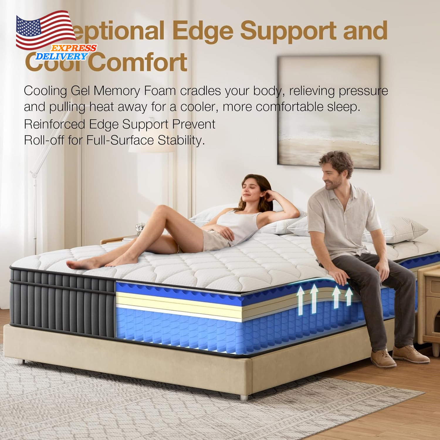 12″ Queen Hybrid Mattress Gel Memory Foam & Pocket Springs Plush Zero Pressure