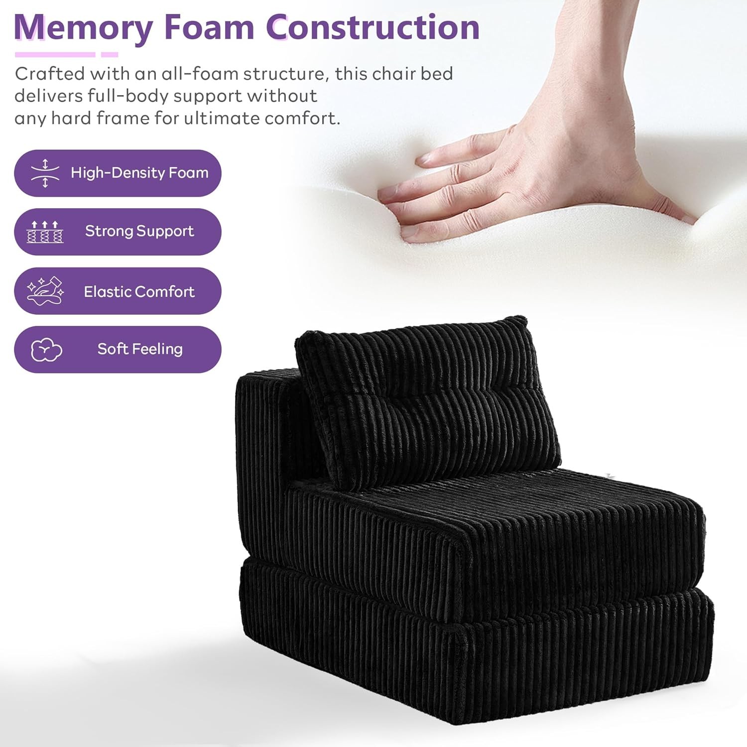 Folding Sofa Bed, Convertible Sleeper Chair with Ba Support and