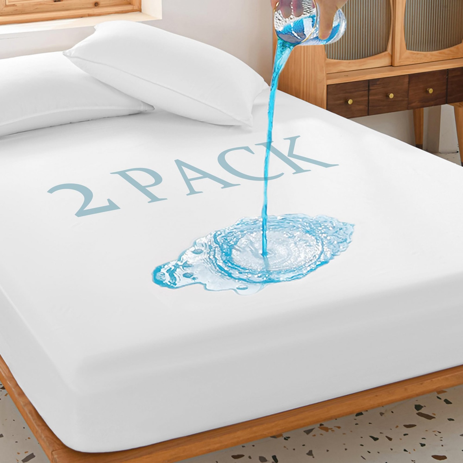 2 Pack Twin Waterproof Mattress Protector Deep Pocket Twin, White