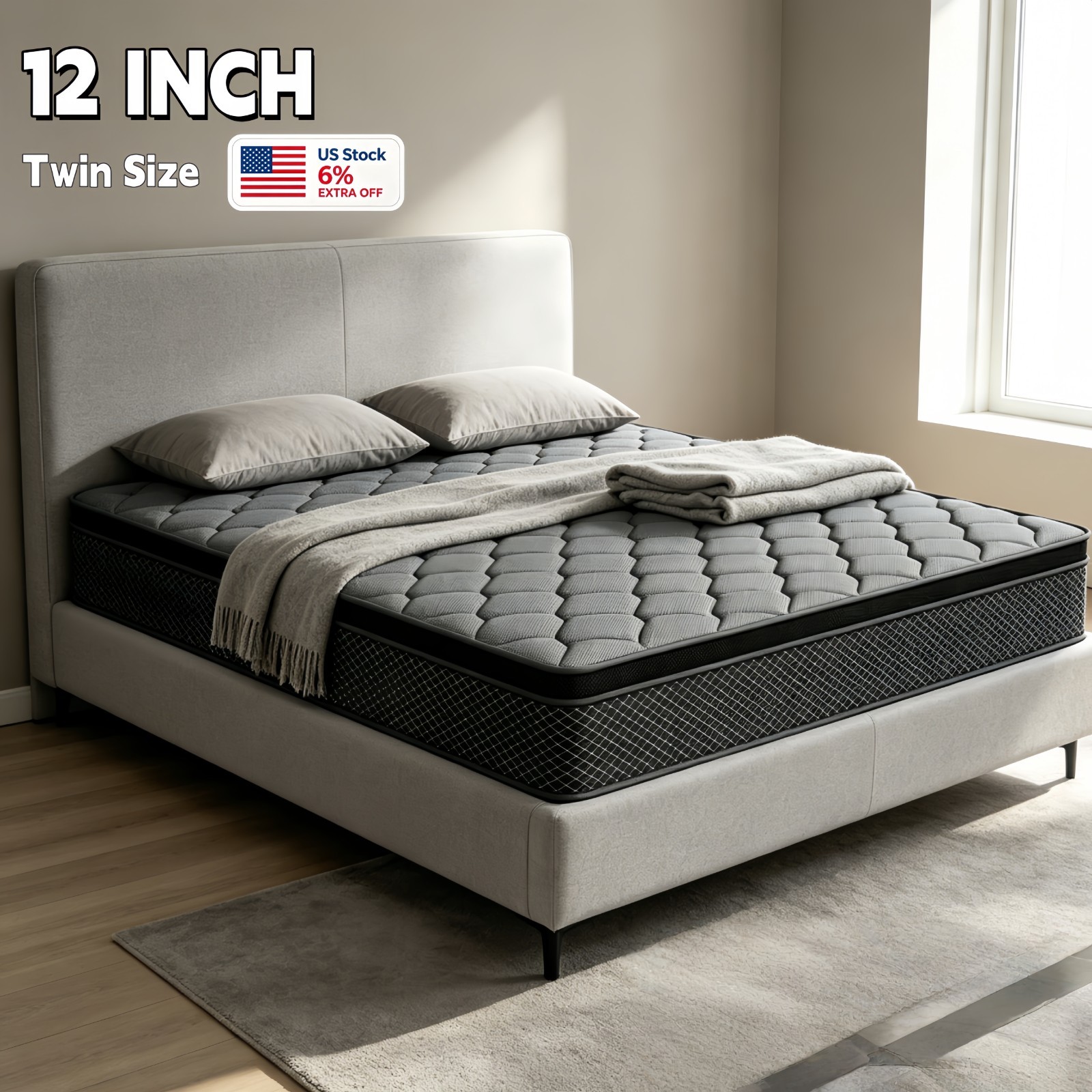 12 inch Gel Memory Foam Mattress Hybrid Spring Twin Size Bed In A Box