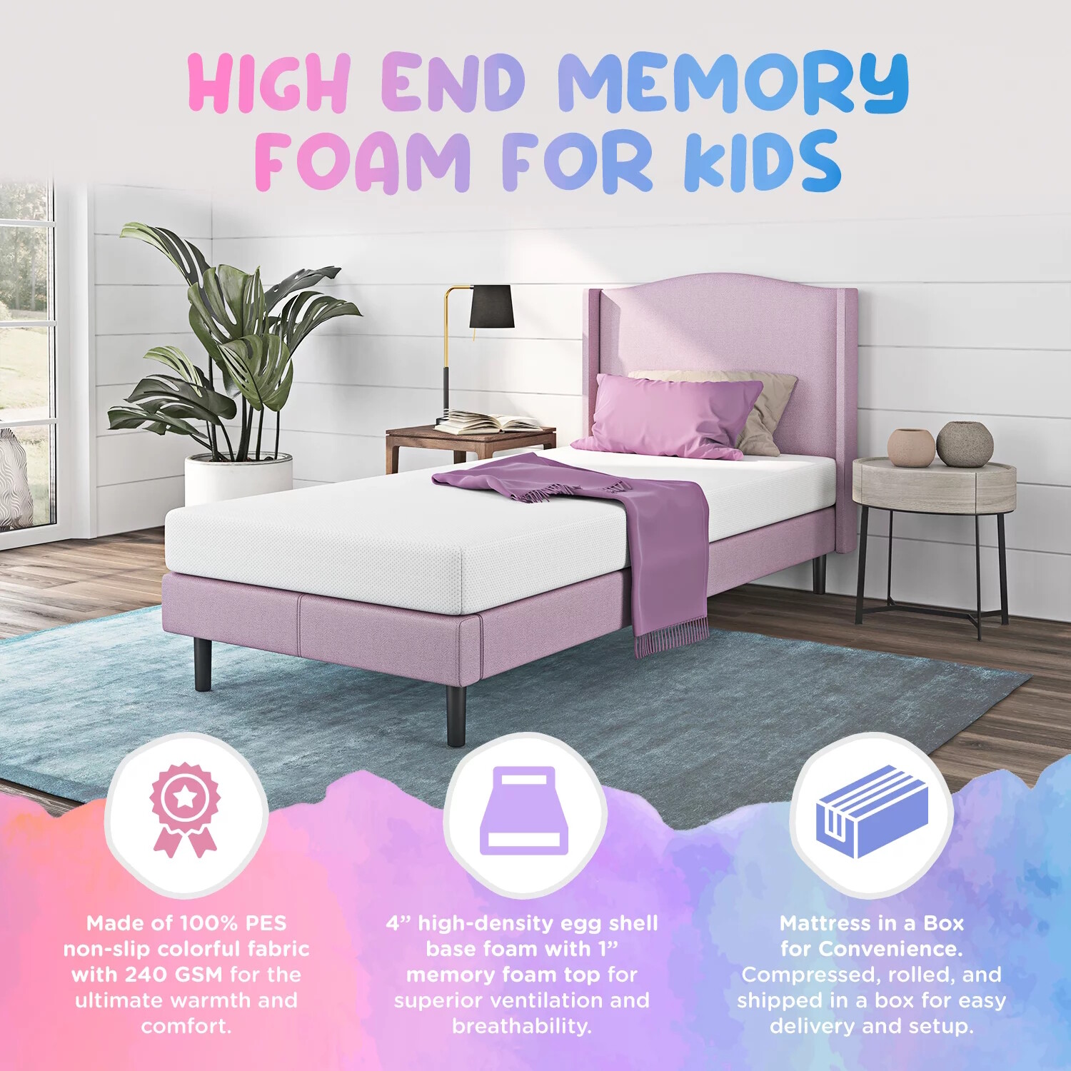 Pink Twin Memory Foam Mattress Bunk Bed Size 5″ 5 Inch Single Eggcrate Base