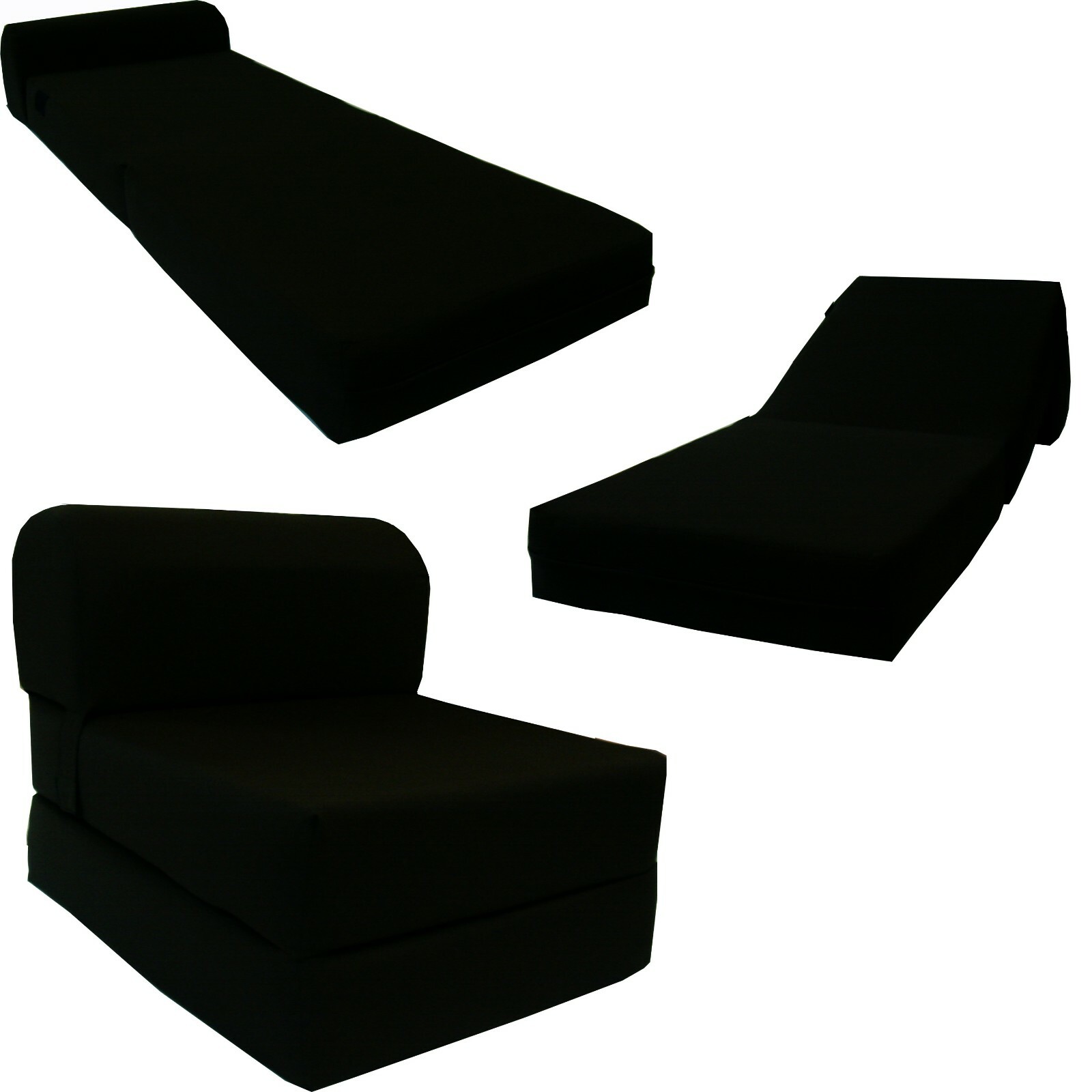 Flip Chair Folding Foam Beds, Portable Studio Sofa Bed, Couch 6x24x70, Black