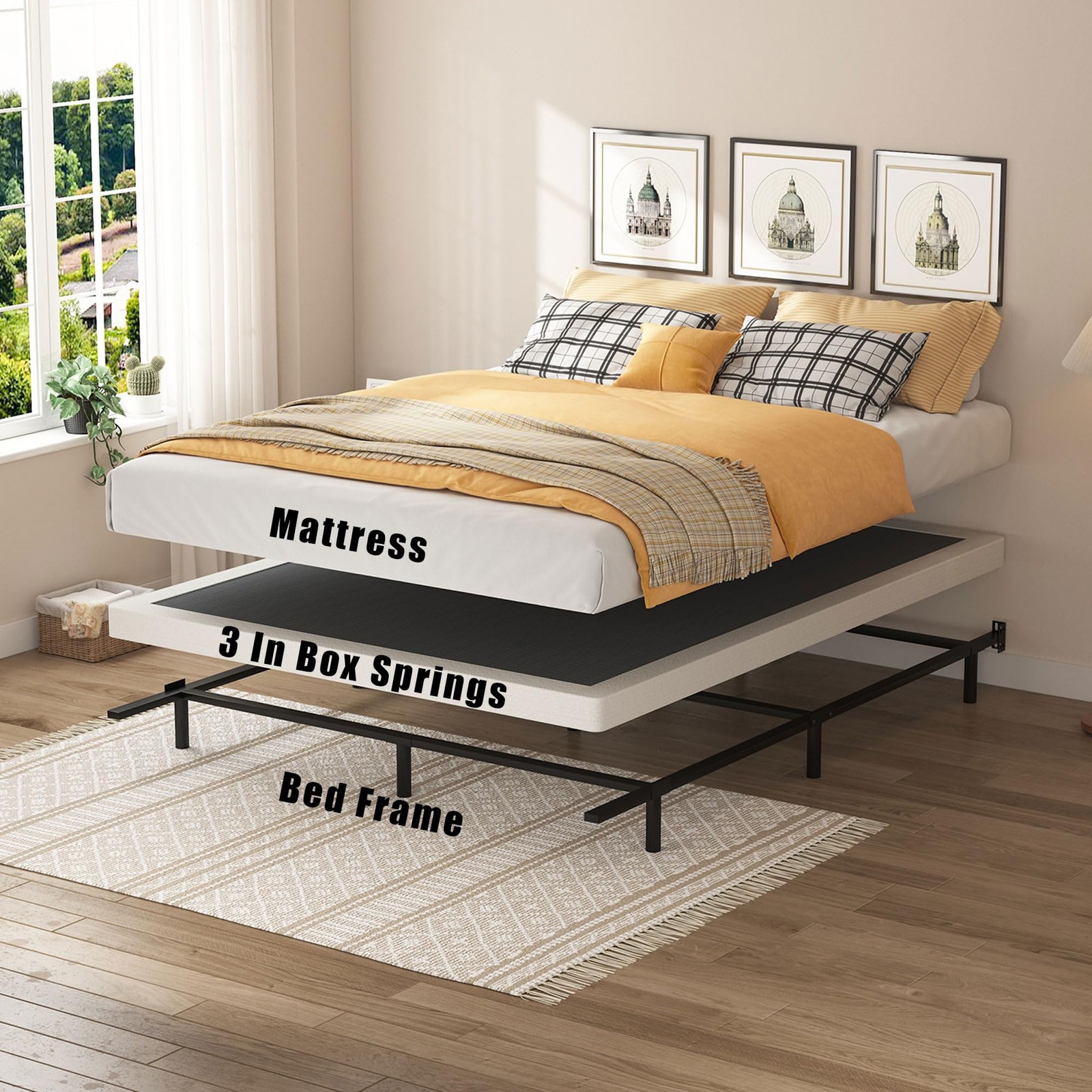 SHOANED Queen Size Box Springs – 3 Inch Low Profile Mattress Queen, 3
