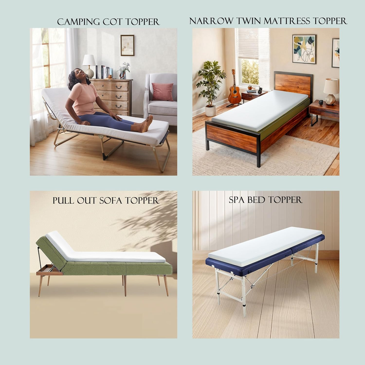 2 Foam Cot Mattress Topper Narrow Twin Roll-Up Portable Sleep Pad 75×30 Inch