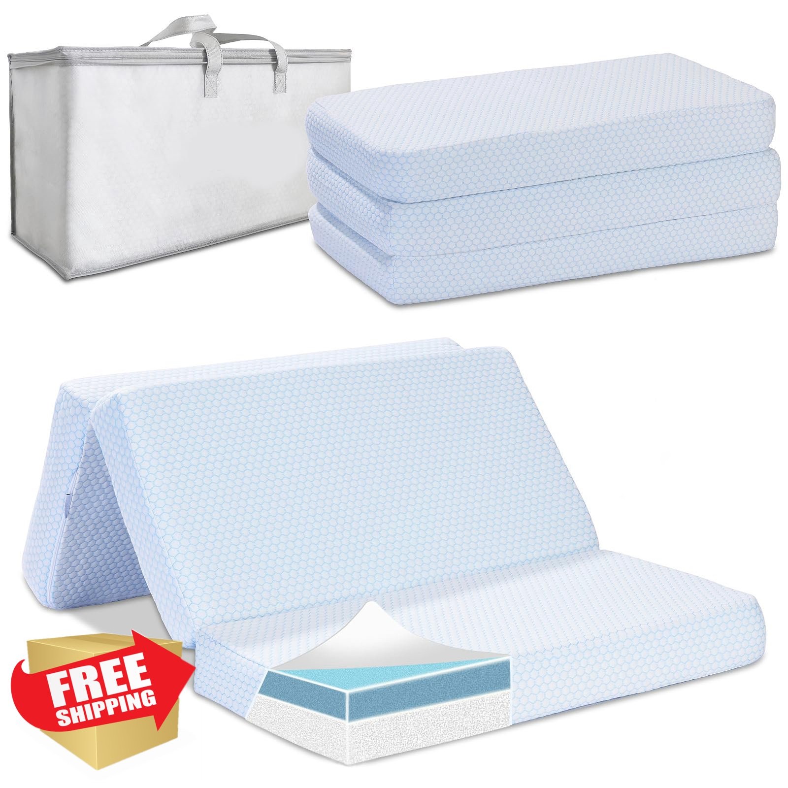 EZKLRWGF Blue 38L*26W Trifold Pack Play Mattress