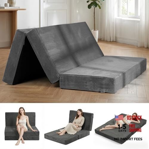 Erament Folding Mattress Size, Trifold Mattress 6 inch Foldable Queen Grey