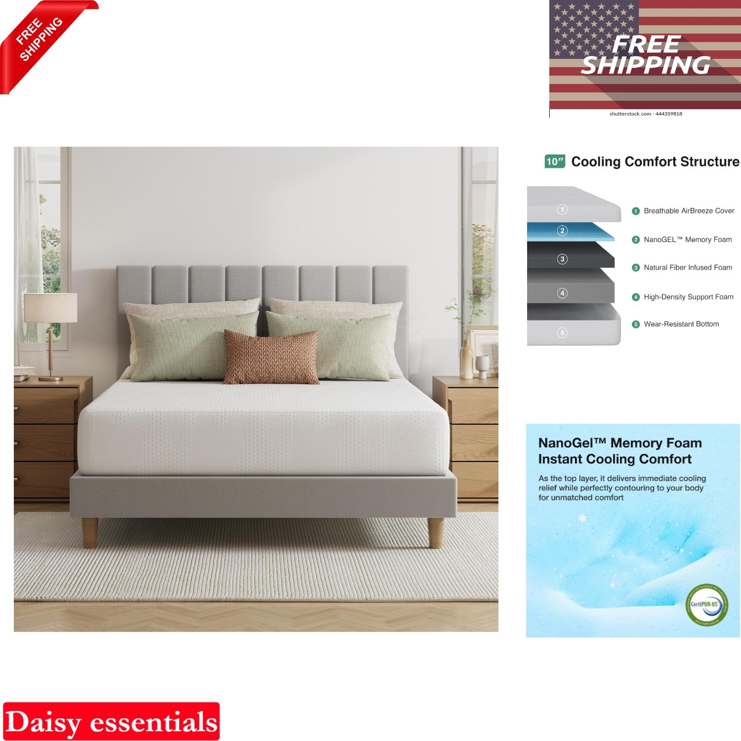 Twin Size Memory Foam Mattress 10 Inch Gel Cooling Pressure Relief CertiPUR-US