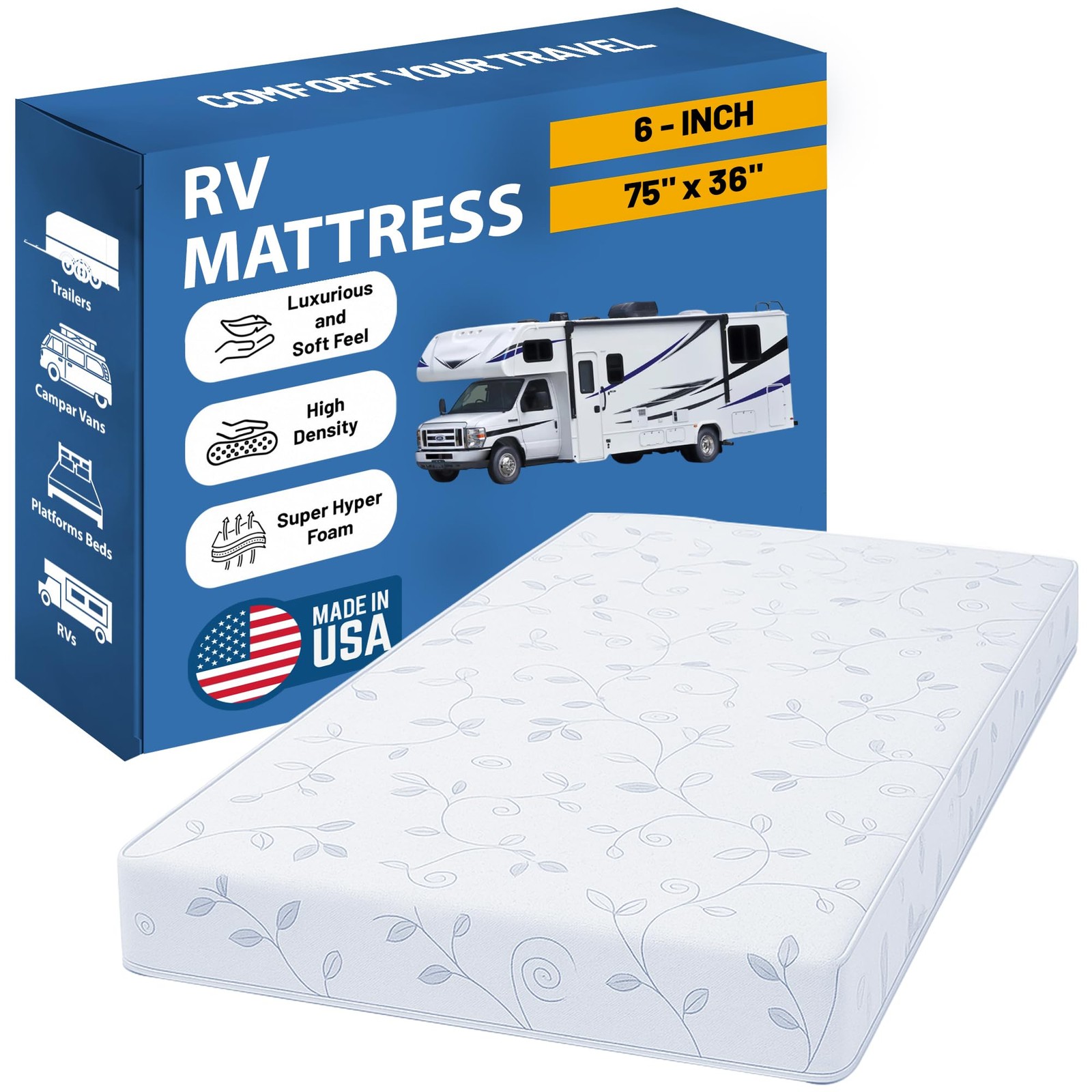 , 6-Inch High-Density Foam RV Mattress , Medium Firm, Good for Trailers, Camp…