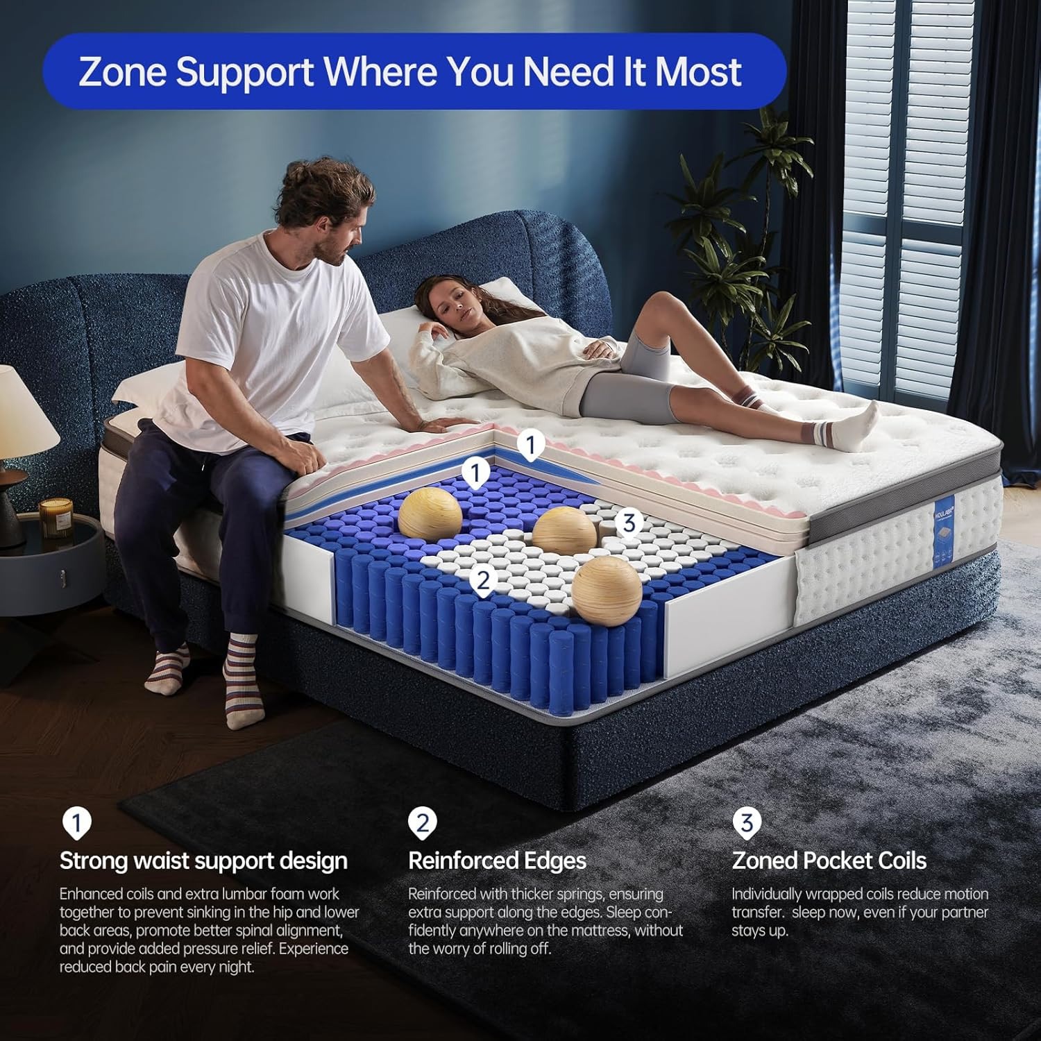 14″ Queen Hybrid Mattress – Gel Memory Foam & Pocket Coils, Medium Firm