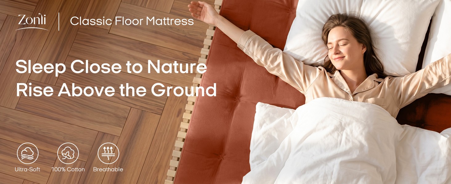 Japanese Floor Futon Mattr Twin Size 75″x 39″, Cotton Cover