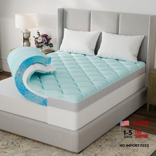 3 Inch Dual Layered Mattress Topper with 2 Inch Gel Memory Foam & 1 Queen Blue