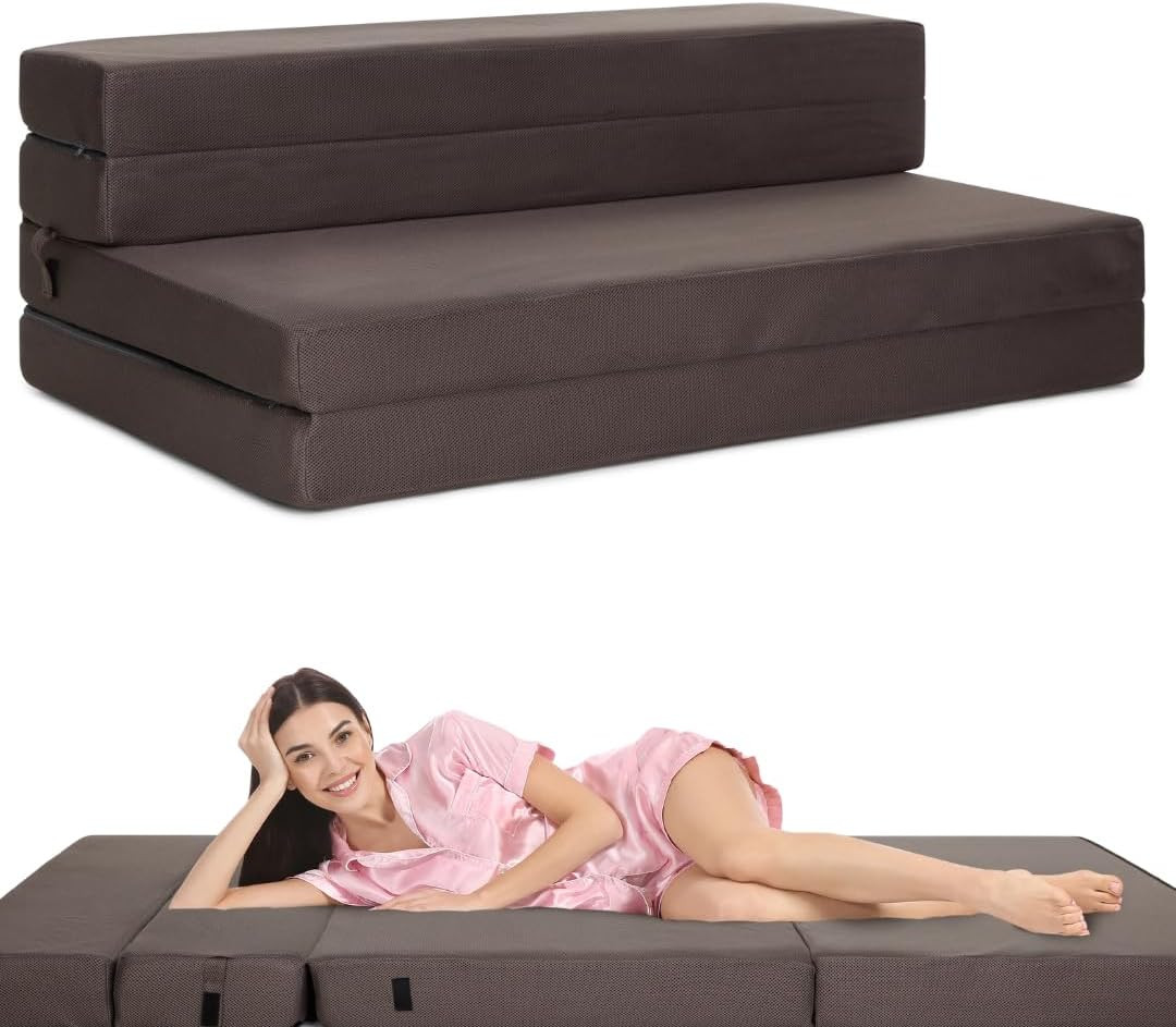 Tri-Fold Foam Mattress – Portable Folding Sofa Bed for Guests & Travel