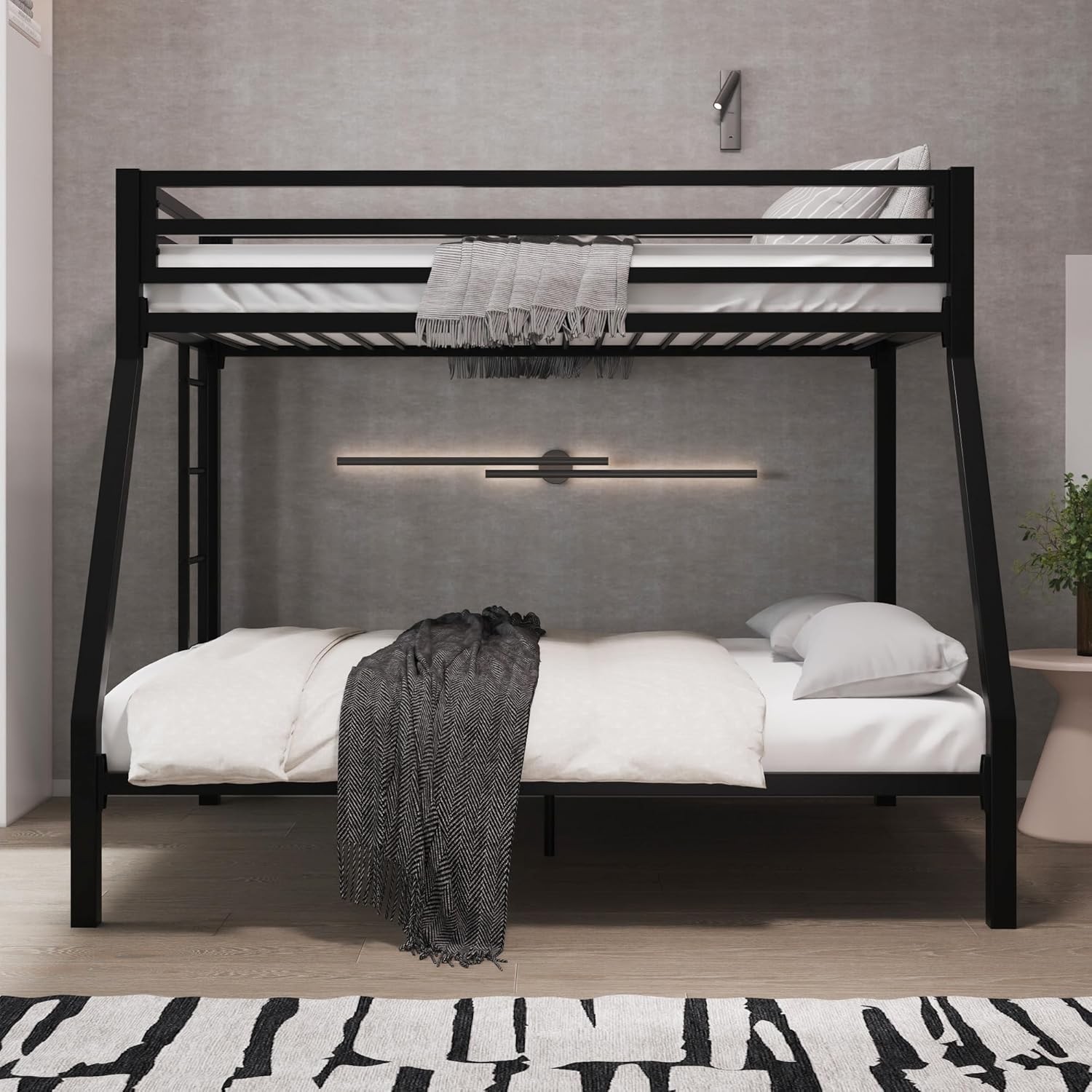 Metal Bunk Bed Twin Over Full Size for Junior & Adults with Ladder