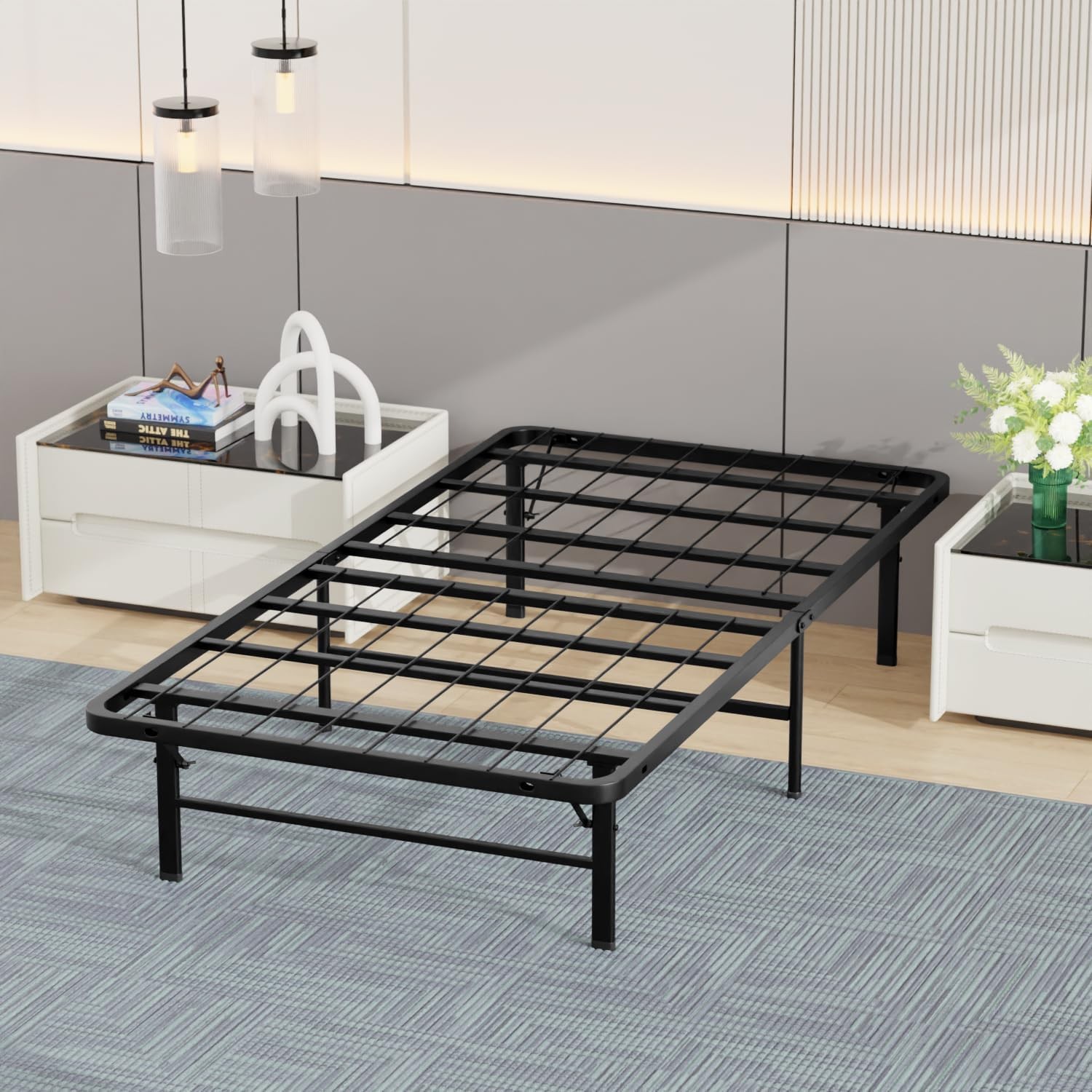Massa | Twin Bed Fre | Metal | Heavy Duty Steel Slats with 6 Legs